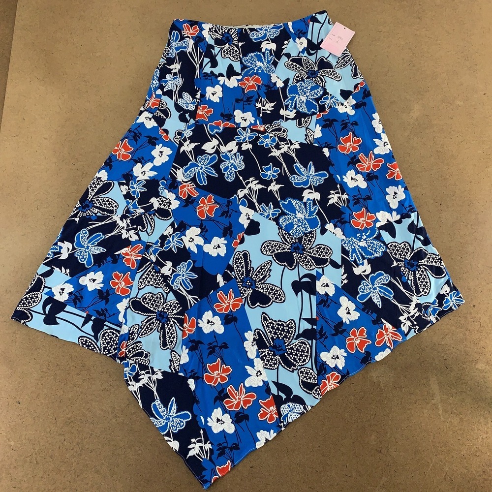 Carine Women's Size 6 Colorful Blue Floral Print Asymmetrical Midi Skirt NWT